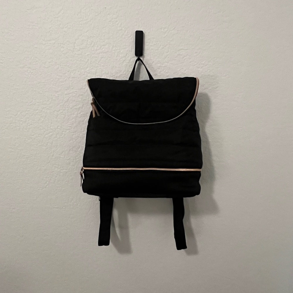 Black Quilted Backpack with Pink Accents